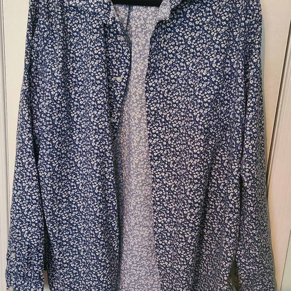 Men's Casul Button Down, Size XL, Blue Floral